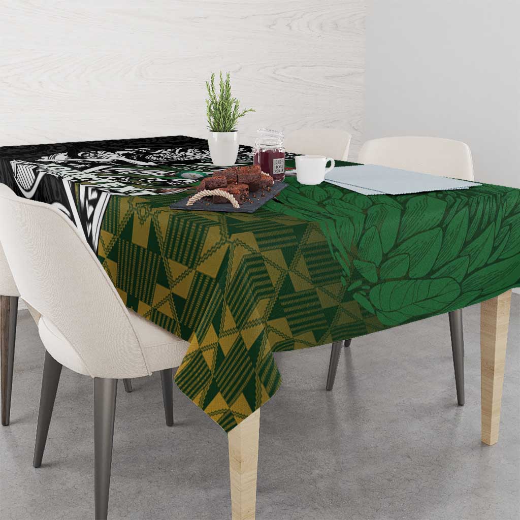 New Zealand and South Africa Rugby Custom Tablecloth Maori Tiki Fern Springboks Kente Pattern - Polynesian Pride