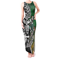 New Zealand and South Africa Rugby Custom Tank Maxi Dress Maori Tiki Fern Springboks Kente Pattern - Polynesian Pride