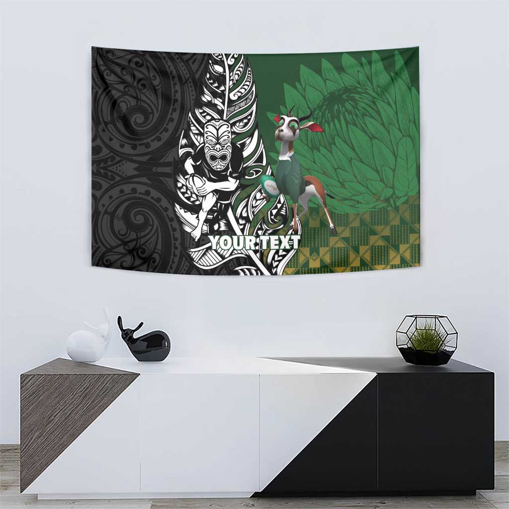New Zealand and South Africa Rugby Custom Tapestry Maori Tiki Fern Springboks Kente Pattern - Polynesian Pride