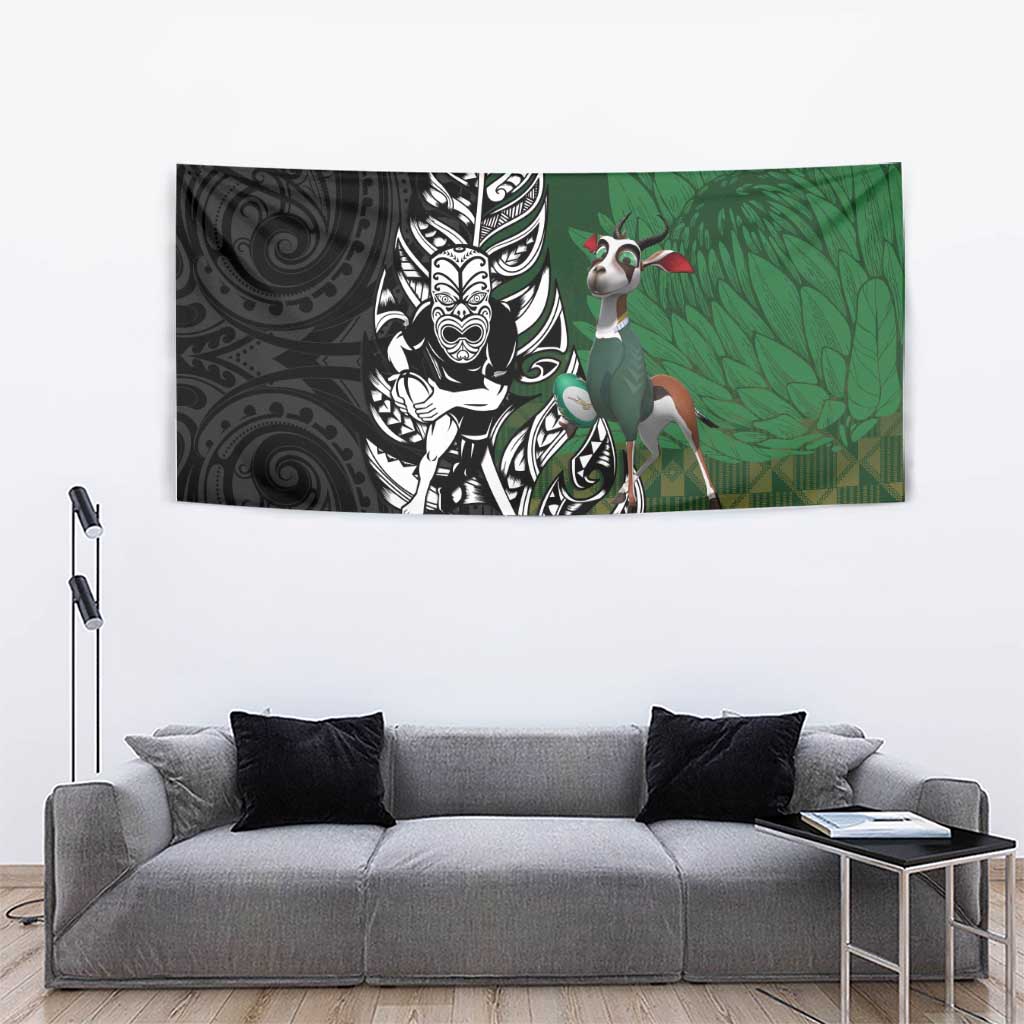 New Zealand and South Africa Rugby Custom Tapestry Maori Tiki Fern Springboks Kente Pattern - Polynesian Pride