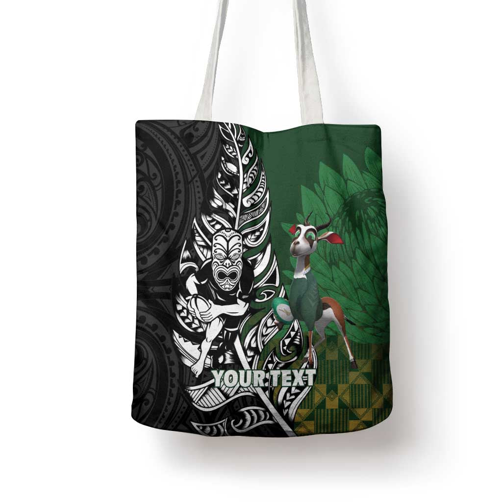 New Zealand and South Africa Rugby Custom Tote Bag Maori Tiki Fern Springboks Kente Pattern - Polynesian Pride
