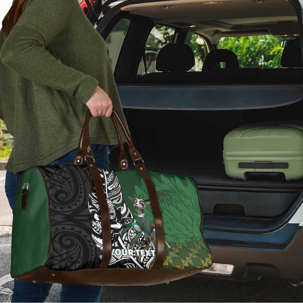 New Zealand and South Africa Rugby Custom Travel Bag Maori Tiki Fern Springboks Kente Pattern - Polynesian Pride