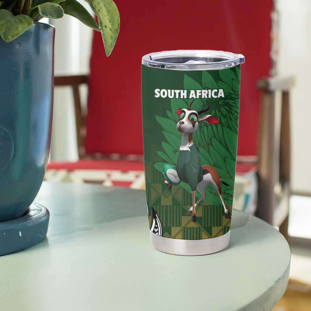 New Zealand and South Africa Rugby Tumbler Cup Maori Tiki Fern Springboks Kente Pattern - Polynesian Pride