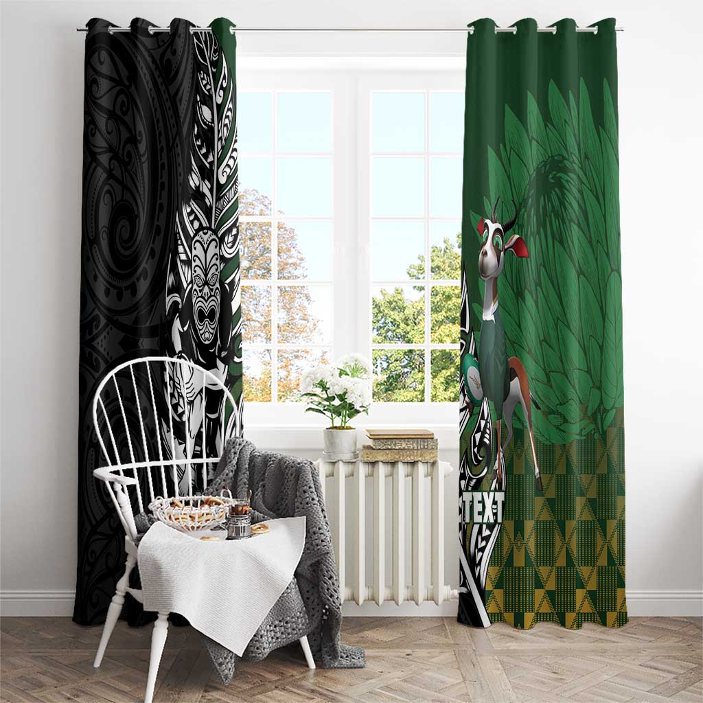 New Zealand and South Africa Rugby Custom Window Curtain Maori Tiki Fern Springboks Kente Pattern - Polynesian Pride