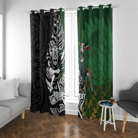 New Zealand and South Africa Rugby Custom Window Curtain Maori Tiki Fern Springboks Kente Pattern - Polynesian Pride