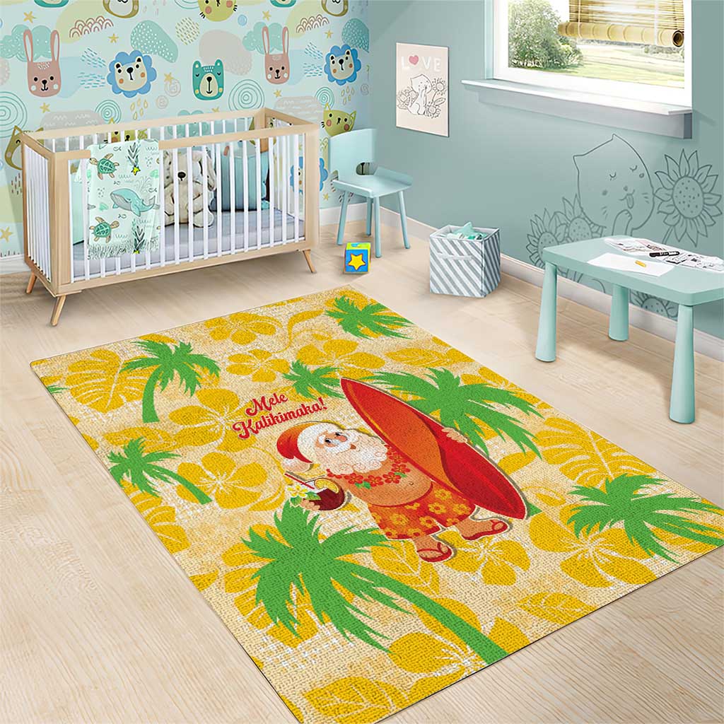 Aloha Hawaii Christmas Area Rug Mele Kalikimaka Funny Santa Palaka Quilt Motifs - Polynesian Pride