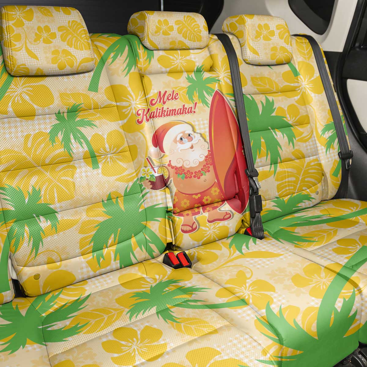 Aloha Hawaii Christmas Back Car Seat Cover Mele Kalikimaka Funny Santa Palaka Quilt Motifs - Polynesian Pride
