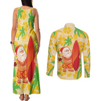 Aloha Hawaii Christmas Couples Matching Tank Maxi Dress and Long Sleeve Button Shirt Mele Kalikimaka Funny Santa Palaka Quilt Motifs - Polynesian Pride