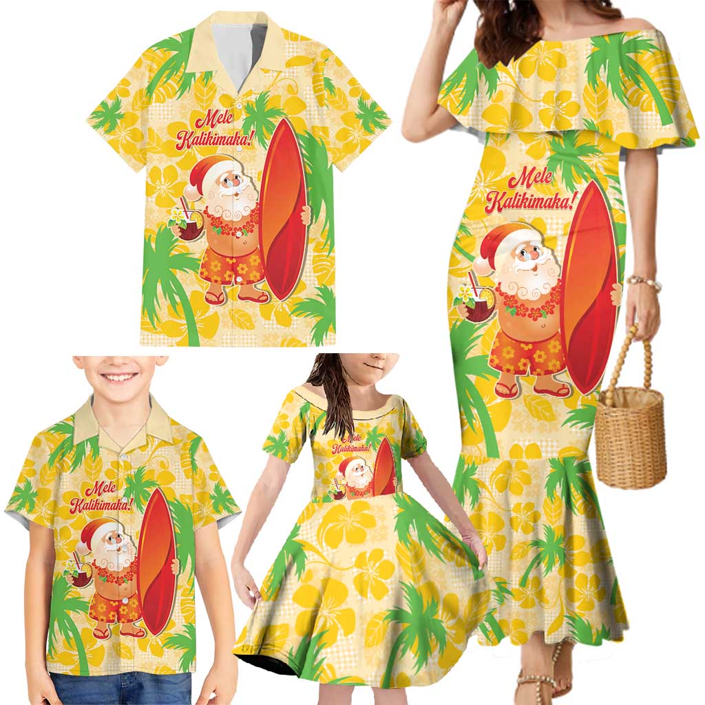 Aloha Hawaii Christmas Family Matching Mermaid Dress and Hawaiian Shirt Mele Kalikimaka Funny Santa Palaka Quilt Motifs - Polynesian Pride
