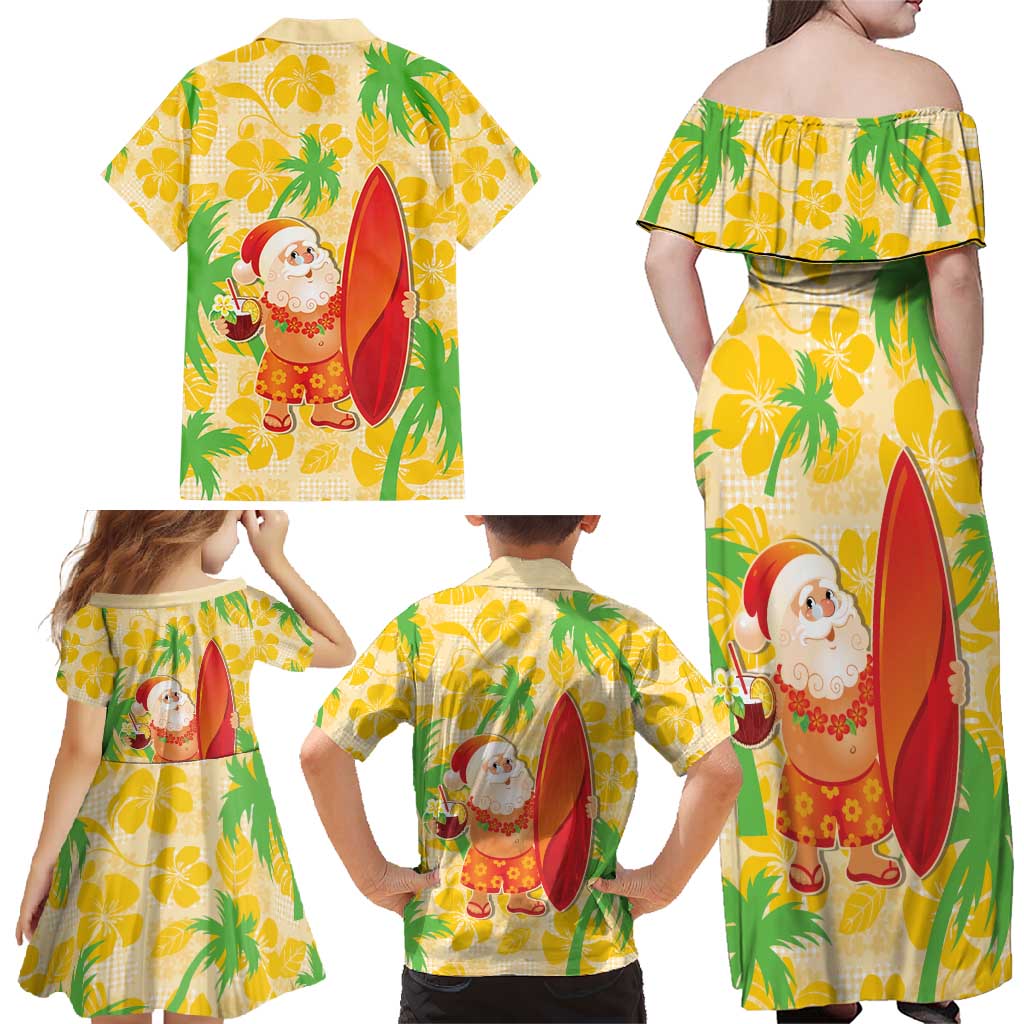 Aloha Hawaii Christmas Family Matching Off Shoulder Maxi Dress and Hawaiian Shirt Mele Kalikimaka Funny Santa Palaka Quilt Motifs - Polynesian Pride