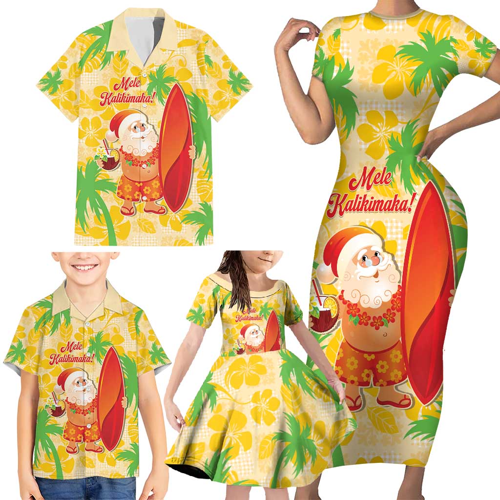 Aloha Hawaii Christmas Family Matching Short Sleeve Bodycon Dress and Hawaiian Shirt Mele Kalikimaka Funny Santa Palaka Quilt Motifs - Polynesian Pride