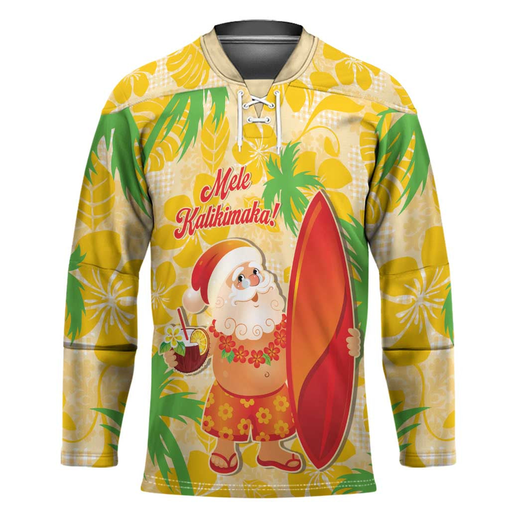 Aloha Hawaii Christmas Hockey Jersey Mele Kalikimaka Funny Santa Palaka Quilt Motifs - Polynesian Pride