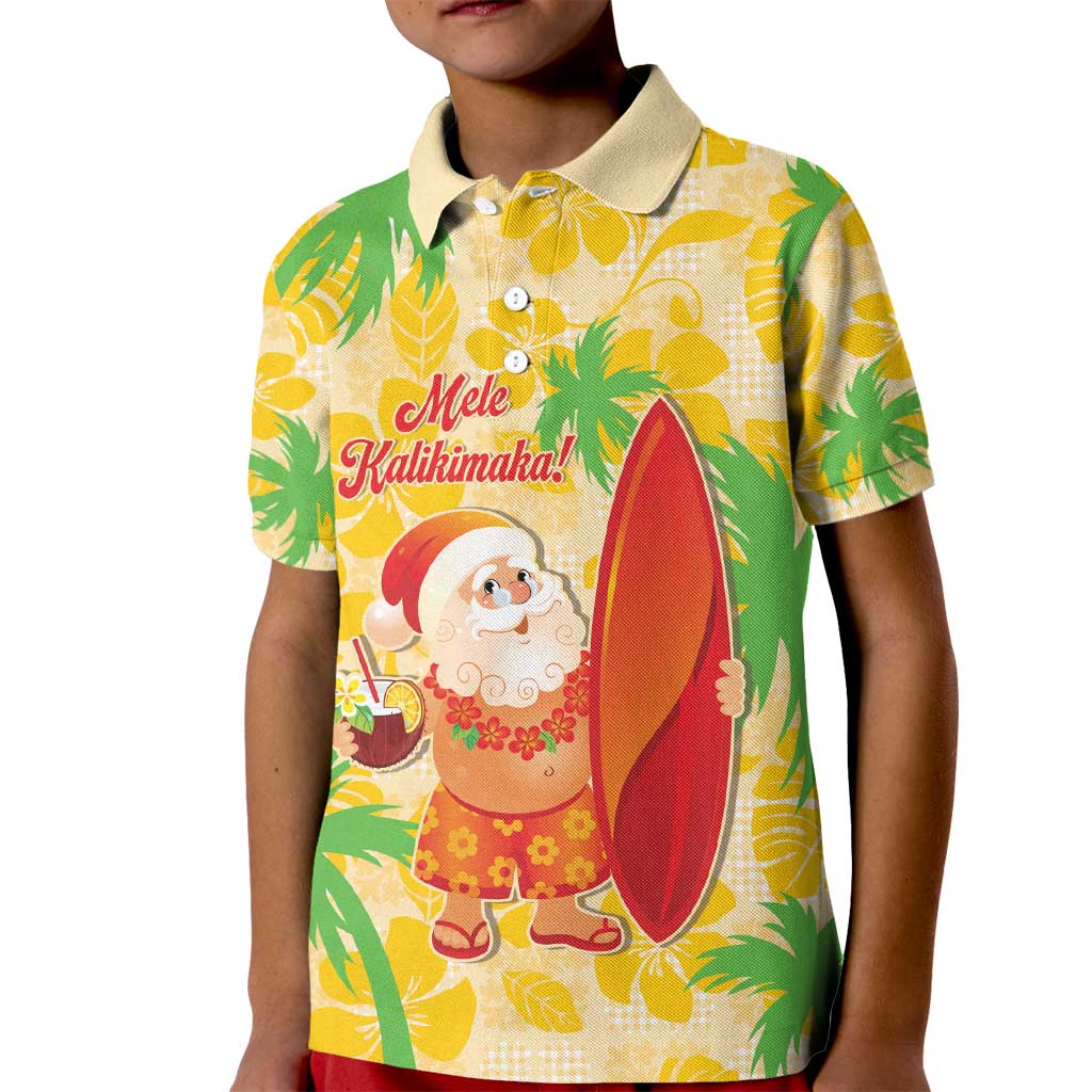 Aloha Hawaii Christmas Kid Polo Shirt Mele Kalikimaka Funny Santa Palaka Quilt Motifs - Polynesian Pride