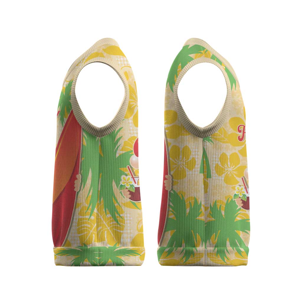 Aloha Hawaii Christmas Knitted V-Neck Vest Mele Kalikimaka Funny Santa Palaka Quilt Motifs - Polynesian Pride