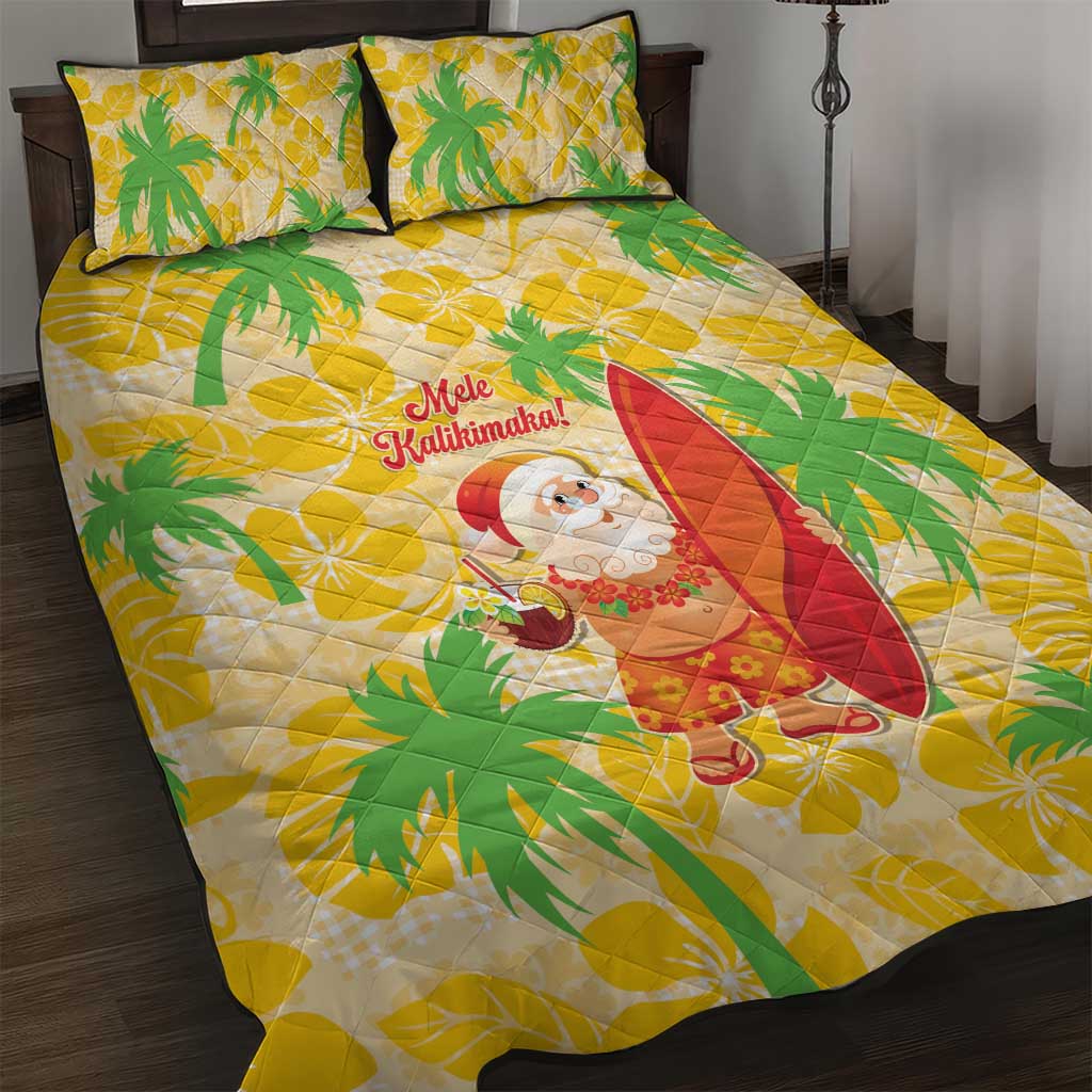 Aloha Hawaii Christmas Quilt Bed Set Mele Kalikimaka Funny Santa Palaka Quilt Motifs - Polynesian Pride