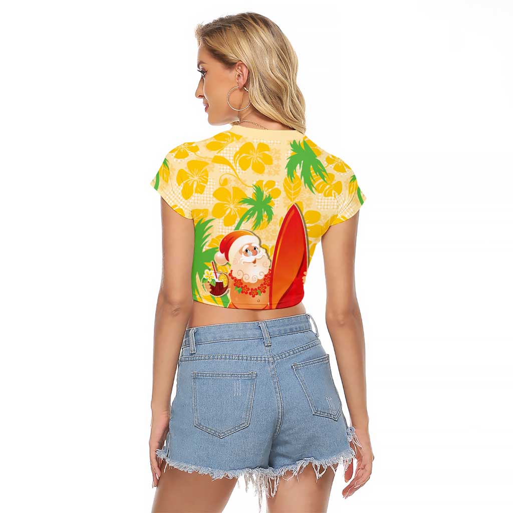 Aloha Hawaii Christmas Raglan Cropped T Shirt Mele Kalikimaka Funny Santa Palaka Quilt Motifs - Polynesian Pride