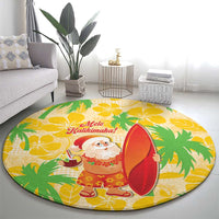 Aloha Hawaii Christmas Round Carpet Mele Kalikimaka Funny Santa Palaka Quilt Motifs - Polynesian Pride