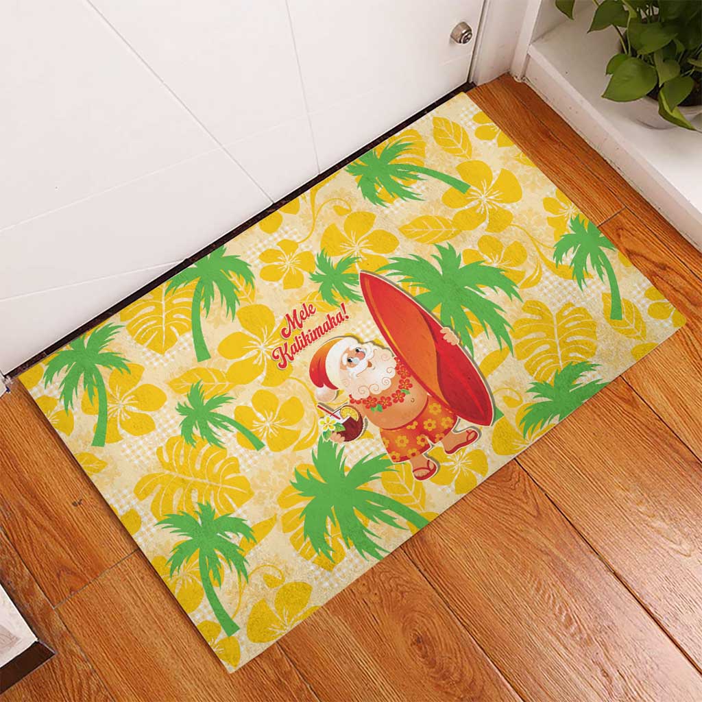 Aloha Hawaii Christmas Rubber Doormat Mele Kalikimaka Funny Santa Palaka Quilt Motifs - Polynesian Pride