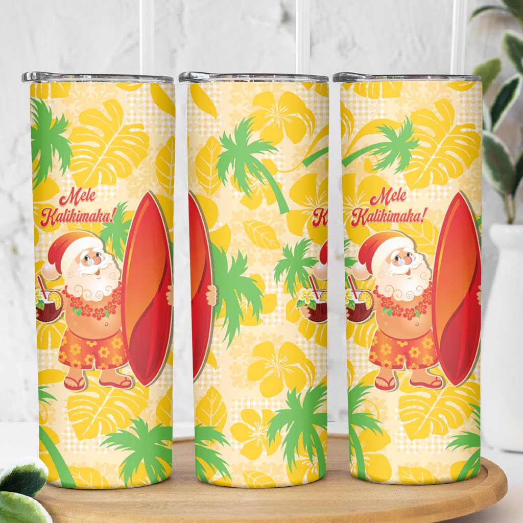 Aloha Hawaii Christmas Skinny Tumbler Mele Kalikimaka Funny Santa Palaka Quilt Motifs - Polynesian Pride