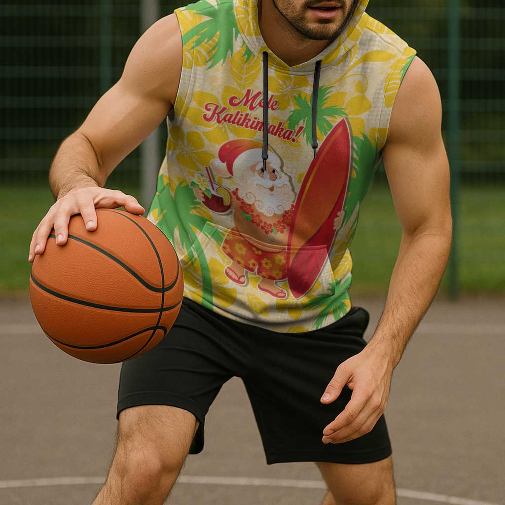 Aloha Hawaii Christmas Sleeveless Hoodie Mele Kalikimaka Funny Santa Palaka Quilt Motifs - Polynesian Pride