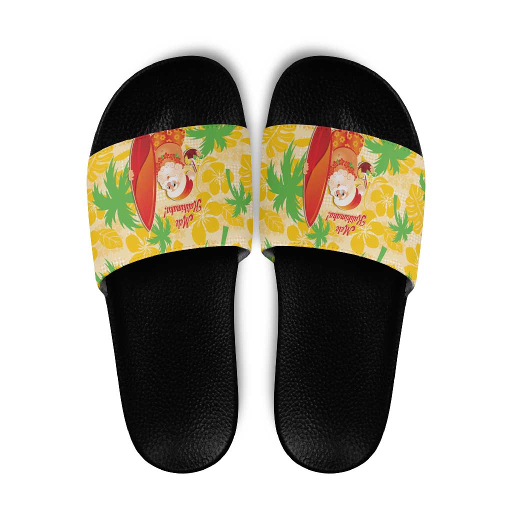 Aloha Hawaii Christmas Slide Sandals Mele Kalikimaka Funny Santa Palaka Quilt Motifs - Polynesian Pride