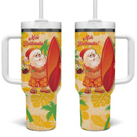Aloha Hawaii Christmas Tumbler With Handle Mele Kalikimaka Funny Santa Palaka Quilt Motifs - Polynesian Pride
