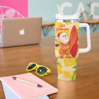 Aloha Hawaii Christmas Tumbler With Handle Mele Kalikimaka Funny Santa Palaka Quilt Motifs - Polynesian Pride