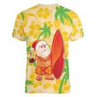 Aloha Hawaii Christmas Women V-Neck T-Shirt Mele Kalikimaka Funny Santa Palaka Quilt Motifs - Polynesian Pride