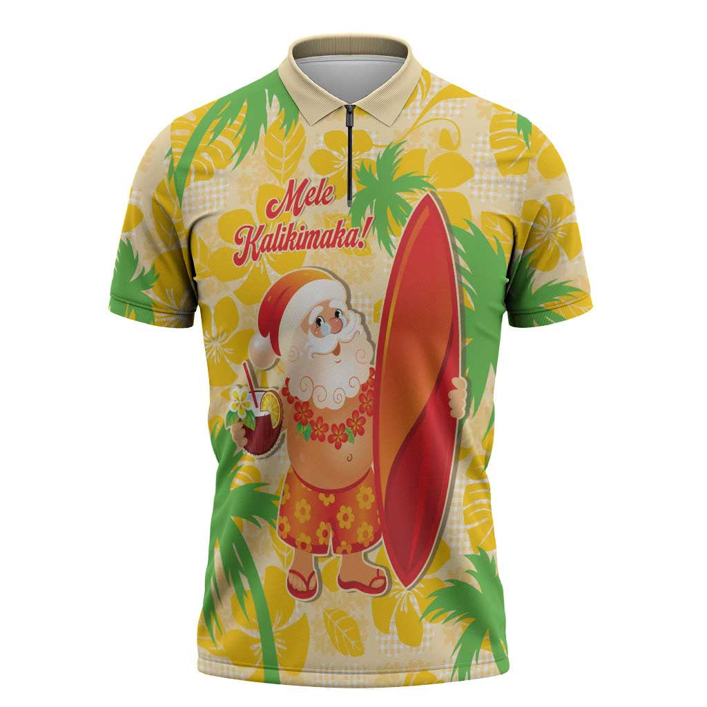 Aloha Hawaii Christmas Zipper Polo Shirt Mele Kalikimaka Funny Santa Palaka Quilt Motifs - Polynesian Pride