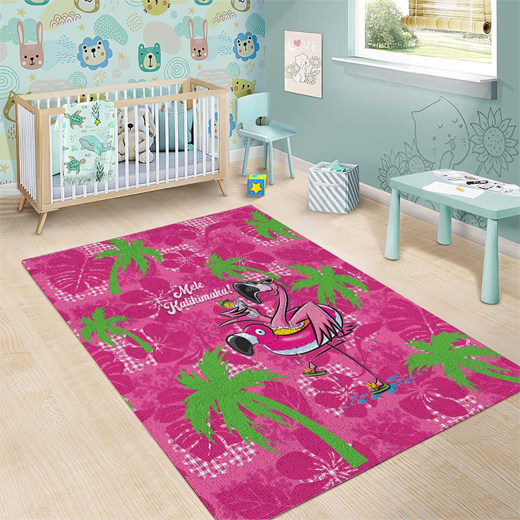 Aloha Hawaii Christmas Area Rug Mele Kalikimaka Chill Flamingo Palaka Quilt Motifs - Polynesian Pride