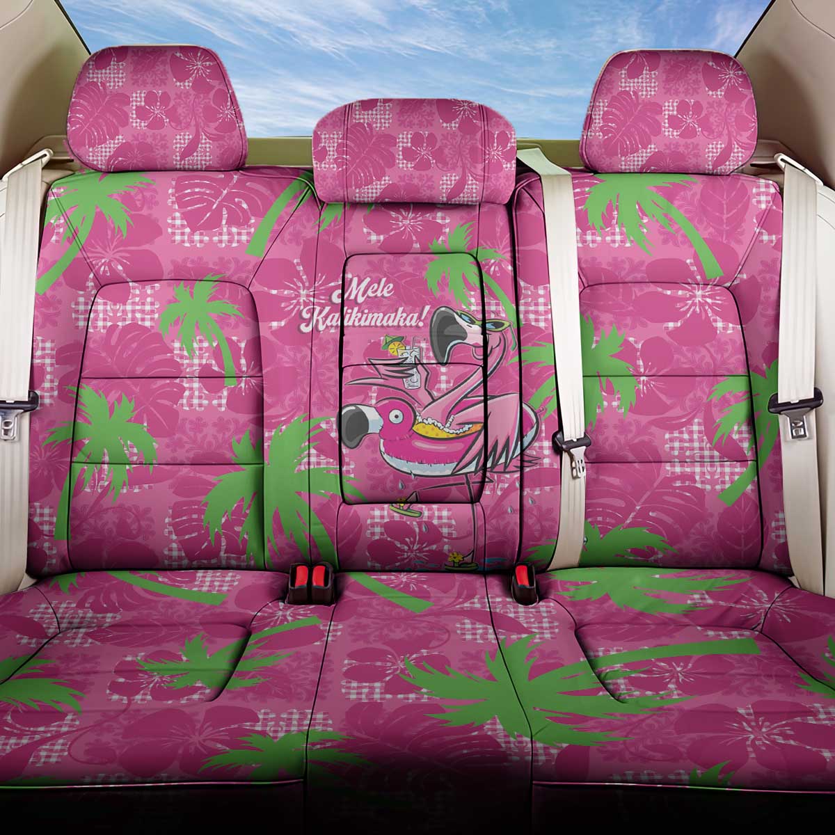 Aloha Hawaii Christmas Back Car Seat Cover Mele Kalikimaka Chill Flamingo Palaka Quilt Motifs - Polynesian Pride