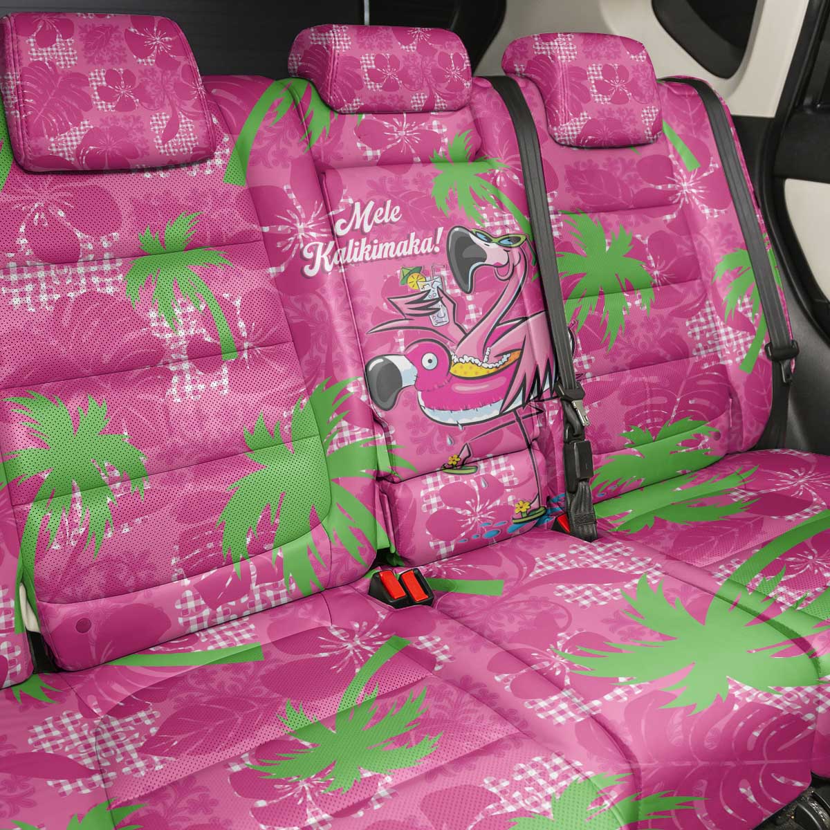 Aloha Hawaii Christmas Back Car Seat Cover Mele Kalikimaka Chill Flamingo Palaka Quilt Motifs - Polynesian Pride