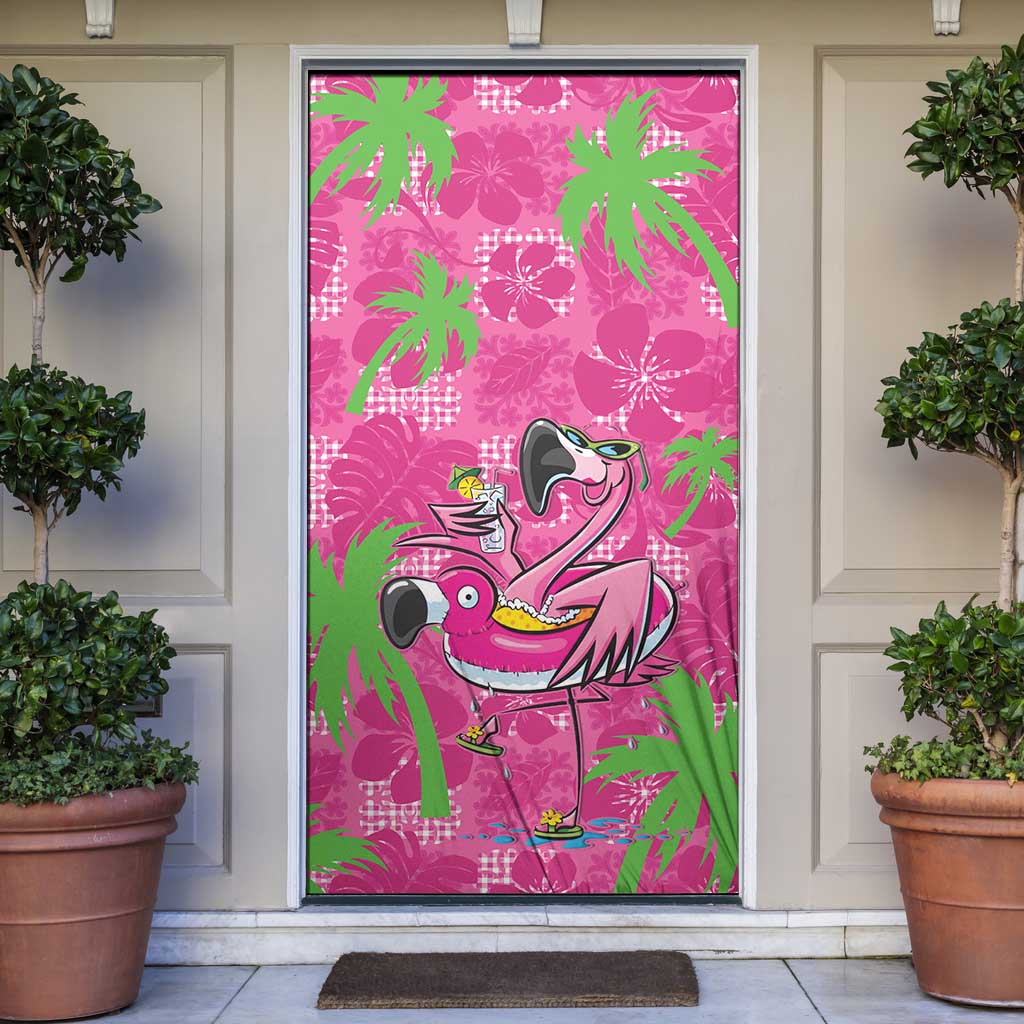 Aloha Hawaii Christmas Door Cover Mele Kalikimaka Chill Flamingo Palaka Quilt Motifs - Polynesian Pride