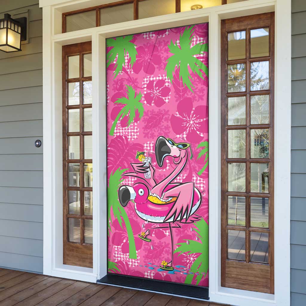 Aloha Hawaii Christmas Door Cover Mele Kalikimaka Chill Flamingo Palaka Quilt Motifs - Polynesian Pride