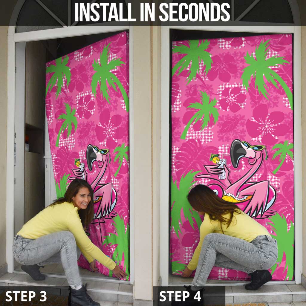 Aloha Hawaii Christmas Door Cover Mele Kalikimaka Chill Flamingo Palaka Quilt Motifs - Polynesian Pride