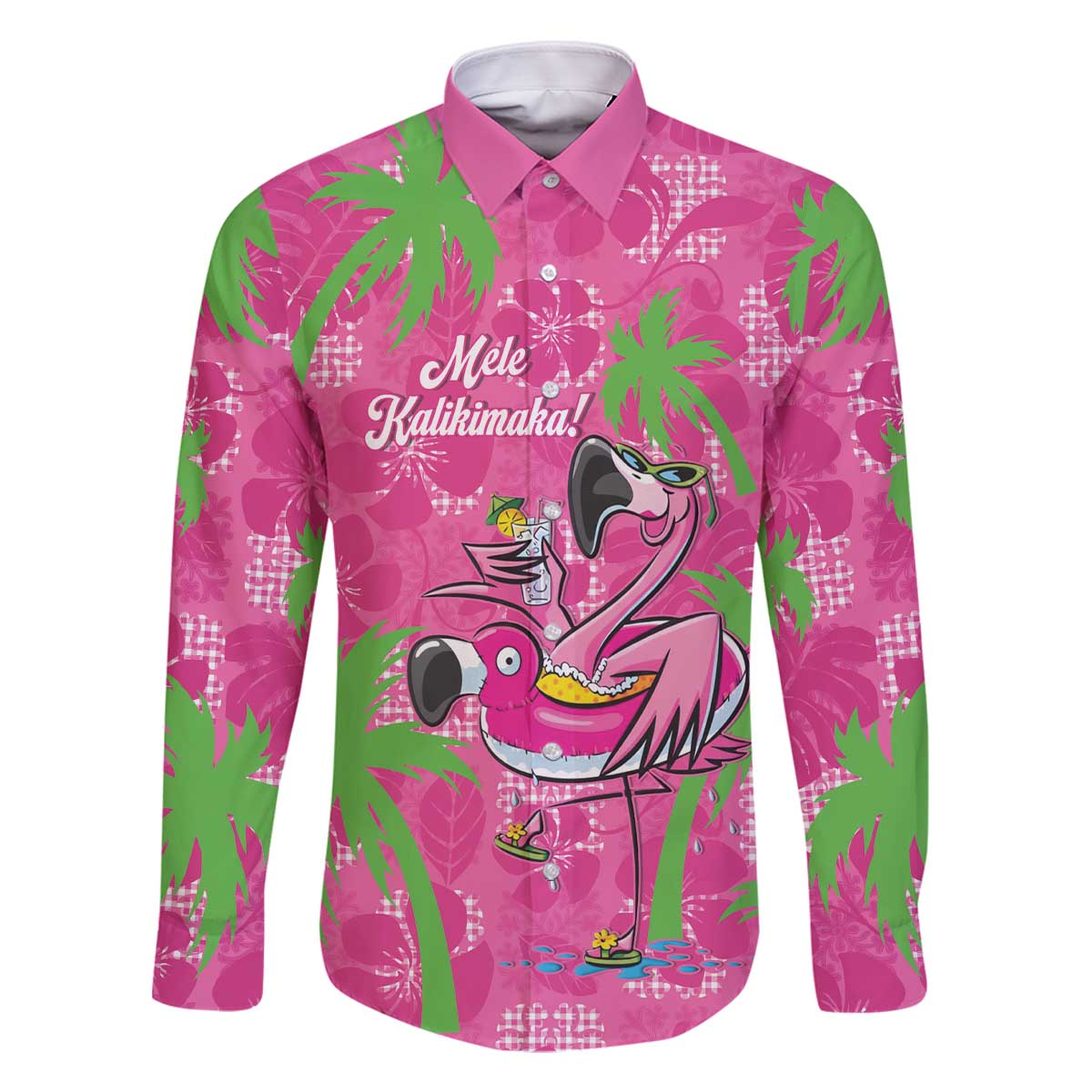 Aloha Hawaii Christmas Family Matching Off The Shoulder Long Sleeve Dress and Hawaiian Shirt Mele Kalikimaka Chill Flamingo Palaka Quilt Motifs - Polynesian Pride