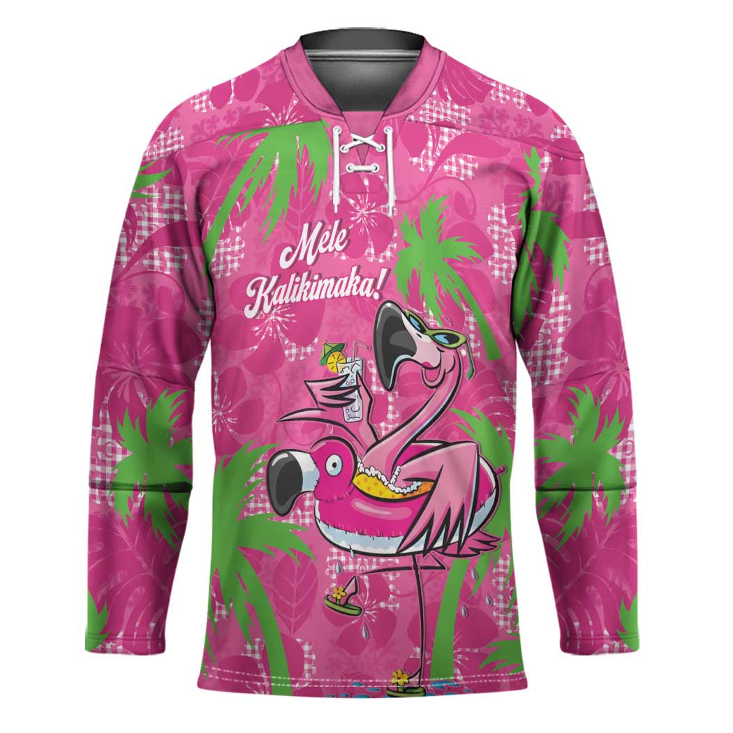 Aloha Hawaii Christmas Hockey Jersey Mele Kalikimaka Chill Flamingo Palaka Quilt Motifs - Polynesian Pride