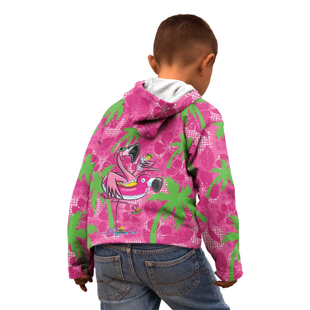 Aloha Hawaii Christmas Kid Hoodie Mele Kalikimaka Chill Flamingo Palaka Quilt Motifs - Polynesian Pride