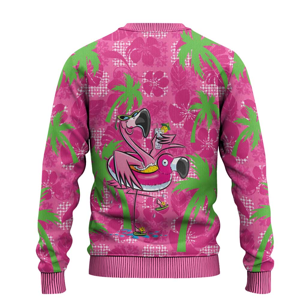 Aloha Hawaii Christmas Ugly Christmas Sweater Mele Kalikimaka Chill Flamingo Palaka Quilt Motifs - Polynesian Pride