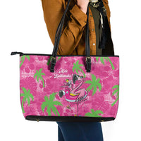 Aloha Hawaii Christmas Leather Tote Bag Mele Kalikimaka Chill Flamingo Palaka Quilt Motifs - Polynesian Pride