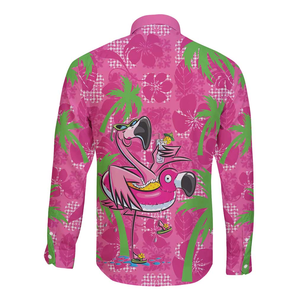 Aloha Hawaii Christmas Long Sleeve Button Shirt Mele Kalikimaka Chill Flamingo Palaka Quilt Motifs - Polynesian Pride