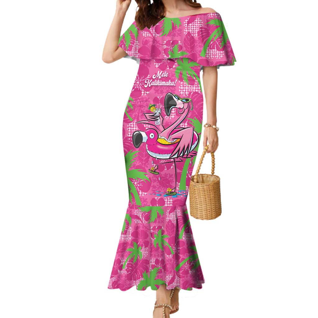 Aloha Hawaii Christmas Mermaid Dress Mele Kalikimaka Chill Flamingo Palaka Quilt Motifs - Polynesian Pride