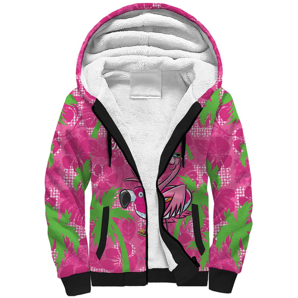 Aloha Hawaii Christmas Sherpa Hoodie Mele Kalikimaka Chill Flamingo Palaka Quilt Motifs - Polynesian Pride