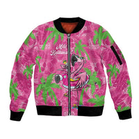Aloha Hawaii Christmas Sleeve Zip Bomber Jacket Mele Kalikimaka Chill Flamingo Palaka Quilt Motifs - Polynesian Pride