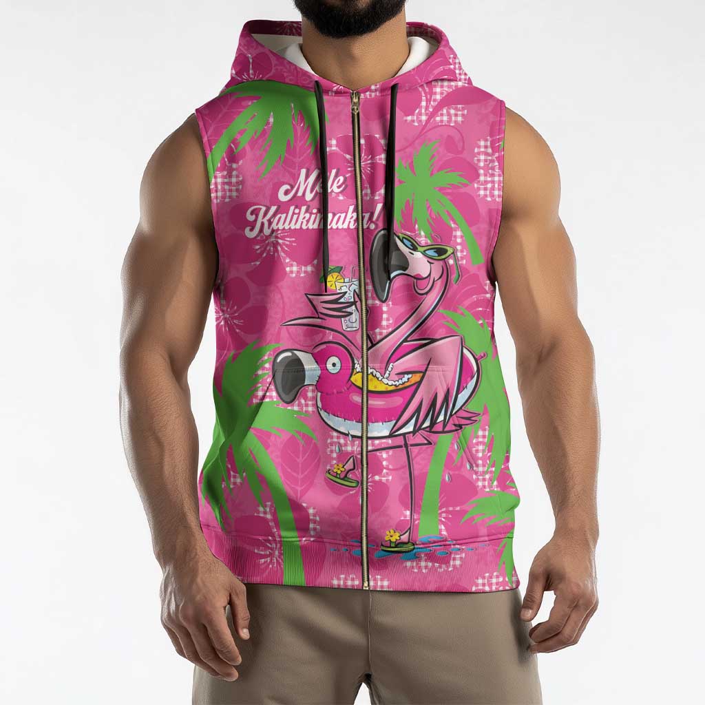 Aloha Hawaii Christmas Sleeveless Zip Hoodie Mele Kalikimaka Chill Flamingo Palaka Quilt Motifs - Polynesian Pride