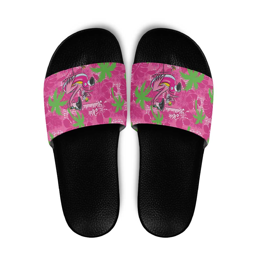 Aloha Hawaii Christmas Slide Sandals Mele Kalikimaka Chill Flamingo Palaka Quilt Motifs - Polynesian Pride