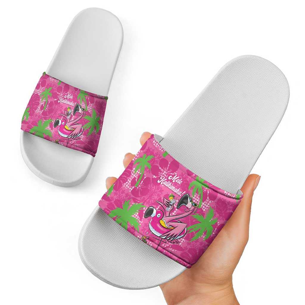 Aloha Hawaii Christmas Slide Sandals Mele Kalikimaka Chill Flamingo Palaka Quilt Motifs - Polynesian Pride