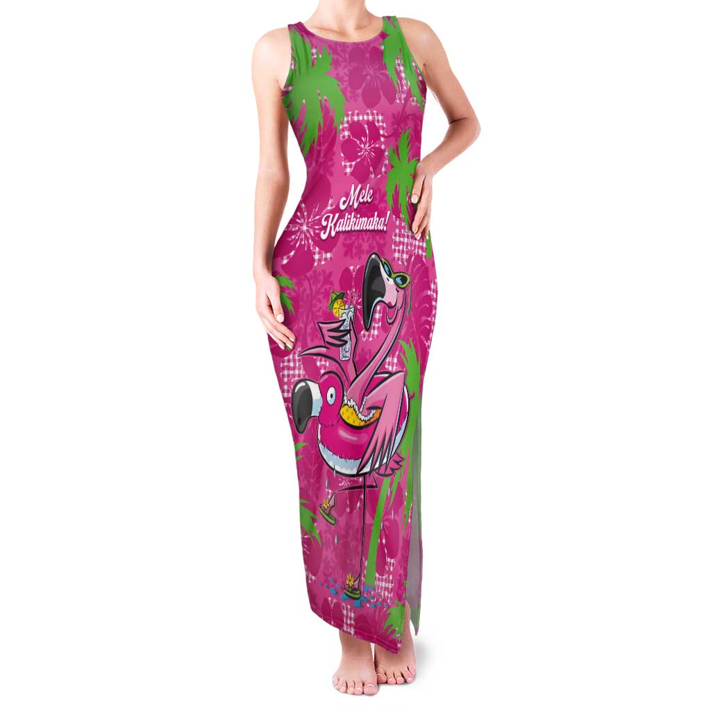 Aloha Hawaii Christmas Tank Maxi Dress Mele Kalikimaka Chill Flamingo Palaka Quilt Motifs - Polynesian Pride