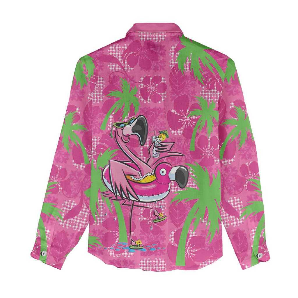 Aloha Hawaii Christmas Women Casual Shirt Mele Kalikimaka Chill Flamingo Palaka Quilt Motifs - Polynesian Pride