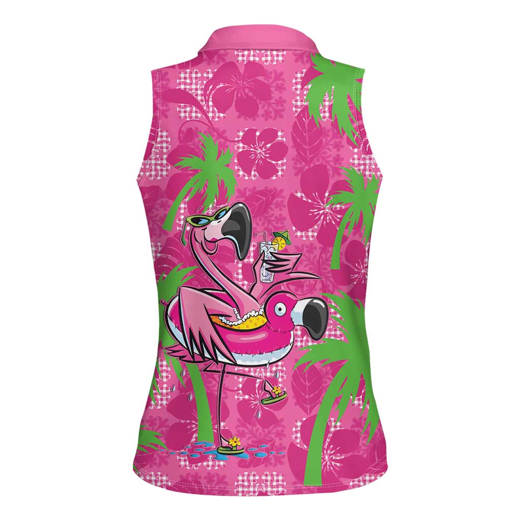 Aloha Hawaii Christmas Women Sleeveless Polo Shirt Mele Kalikimaka Chill Flamingo Palaka Quilt Motifs - Polynesian Pride